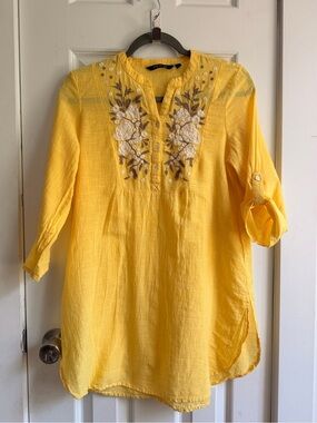 Melange Yellow Embroidered V-Neck Tunic